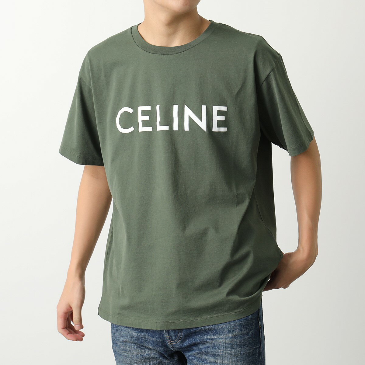 CELINE セリーヌ 半袖 Tシャツ LOOSE ルーズ 2X681671Q.02KF メンズ ロゴ ロゴT コットン クルーネック グリーン×ホワイトのサムネイル