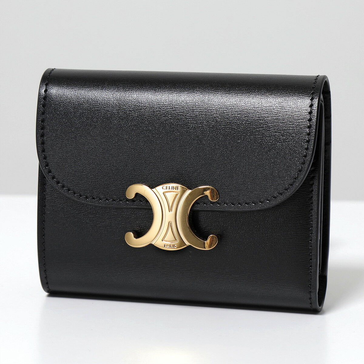 CELINE セリーヌ 三つ折り財布 Small Flap Wallet 10D783DPV.38NO レディース トリオンフ ミニ財布 レザー スモールウォレット Blackのサムネイル