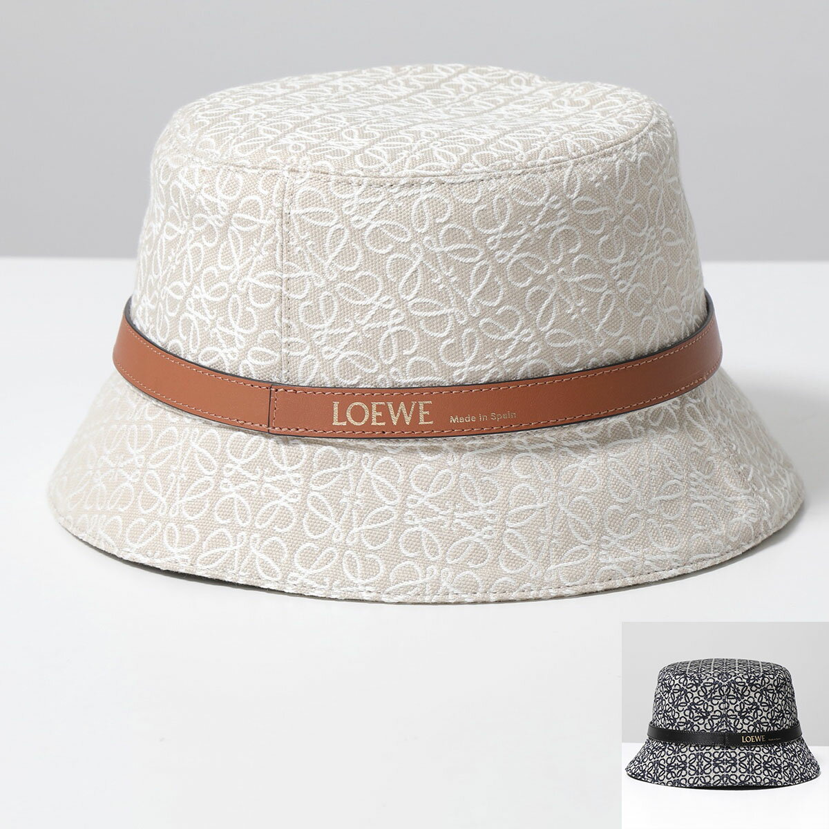 LOEWE ロエベ バケットハット K820HB1X41 レディース アナグラム ジャガード レザー 帽子 2614/ECRU/SOFT-WHITE