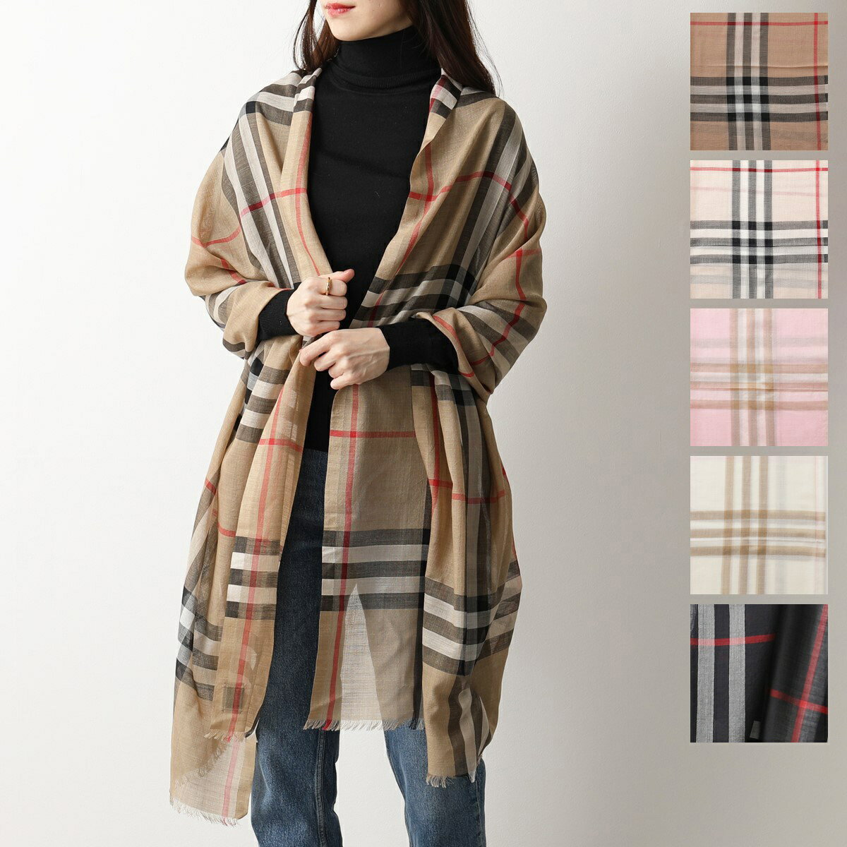 バーバリー マフラー（レディース） BURBERRY バーバリー ストール GIANT CHECK GAUZE レディース ライトウェイト チェック シルク混ウール マフラー スカーフ カラー6色【cp_fifte】