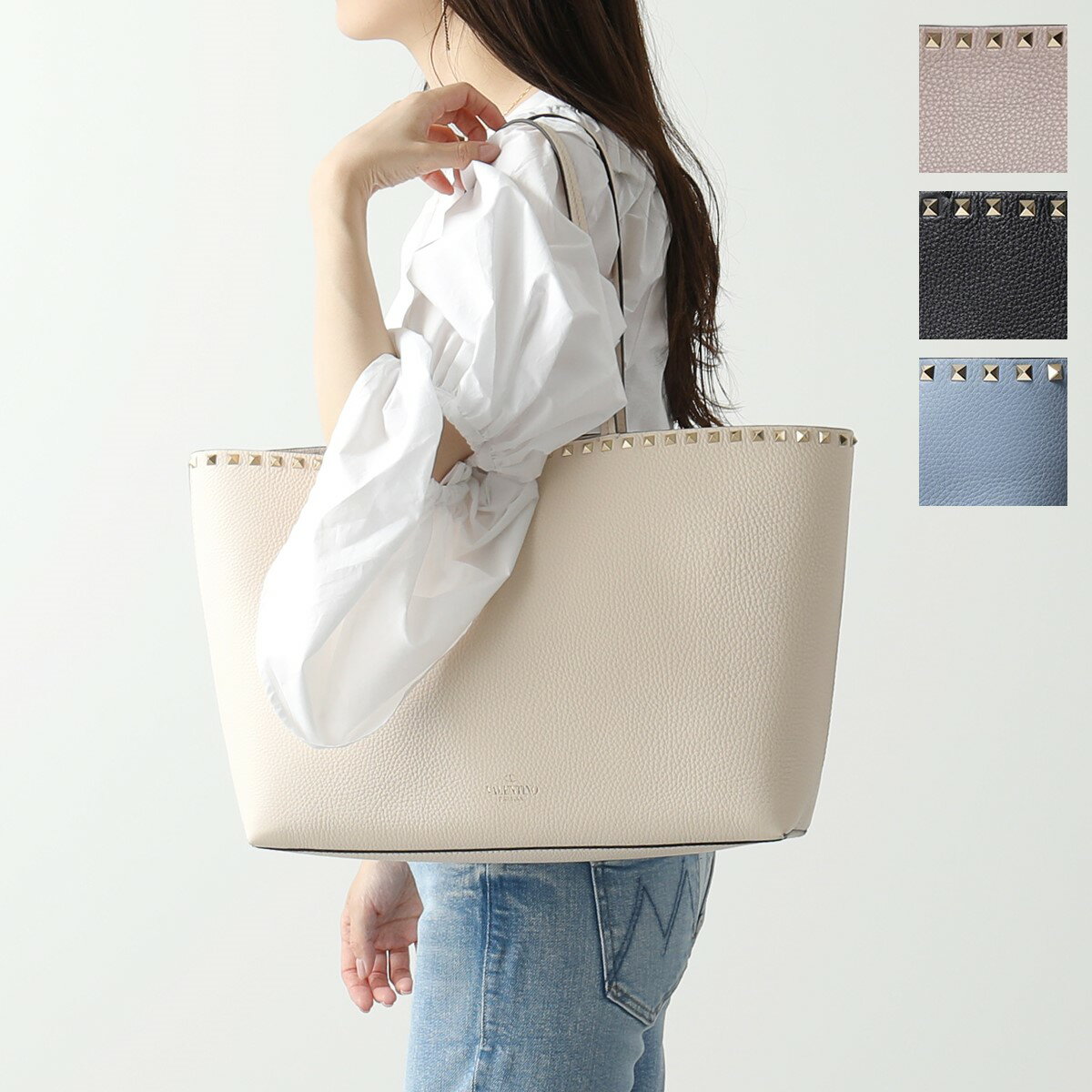VALENTINO ヴァレンティノ トートバッグ 1W2 VW0 XW2 TW2 B0B70 VSF レディース Rockstud ロックスタッズ グレイン レザー ラージ ショッピングバッグ ロゴ 鞄 カラー4色のサムネイル