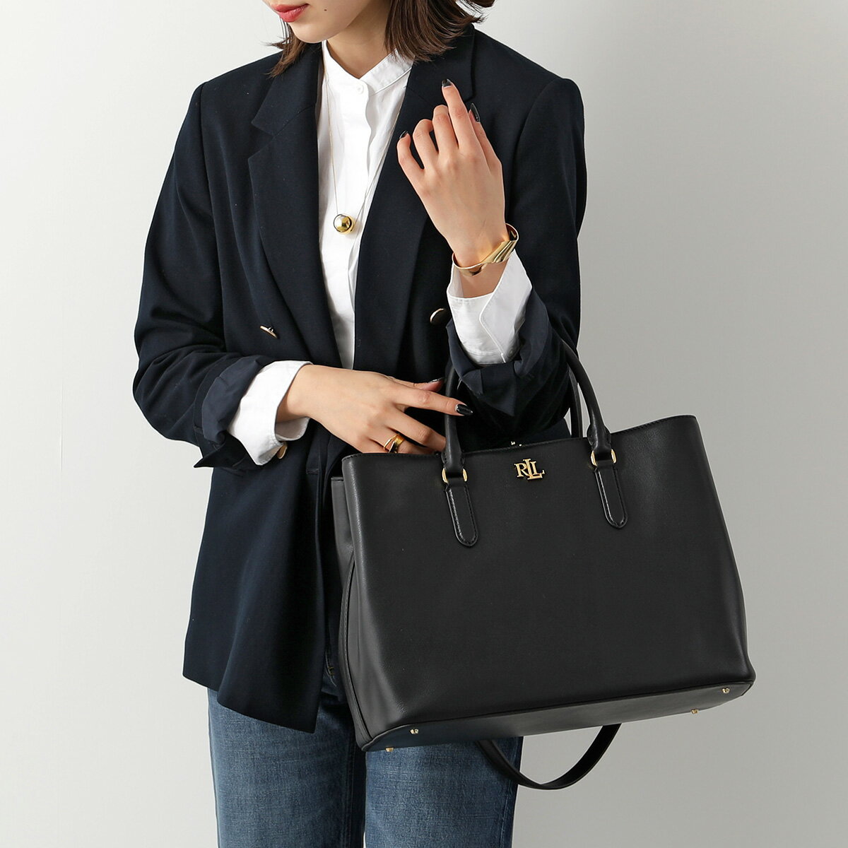 Lauren Ralph Lauren ローレンラルフローレン ハンドバッグ MARCY SATCHEL 431876724 レディース レザー ロゴ 鞄 004/BLACK