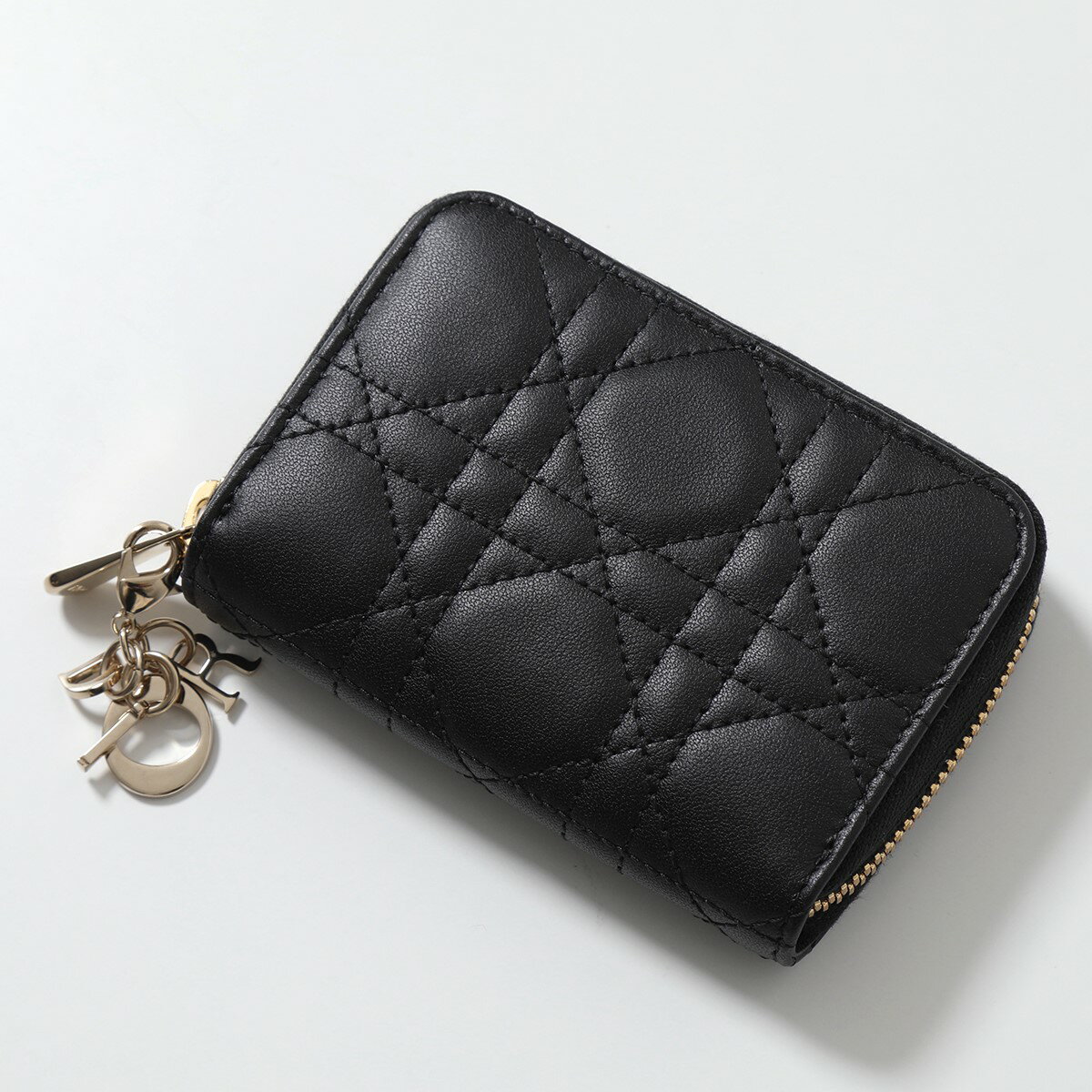 Dior ディオール コイン&カードケース LADY DIOR VOYAGEUR S0985ONMJ レディース レザー カナージュステッチ ミニ財布 チャーム付 900/Noirのサムネイル
