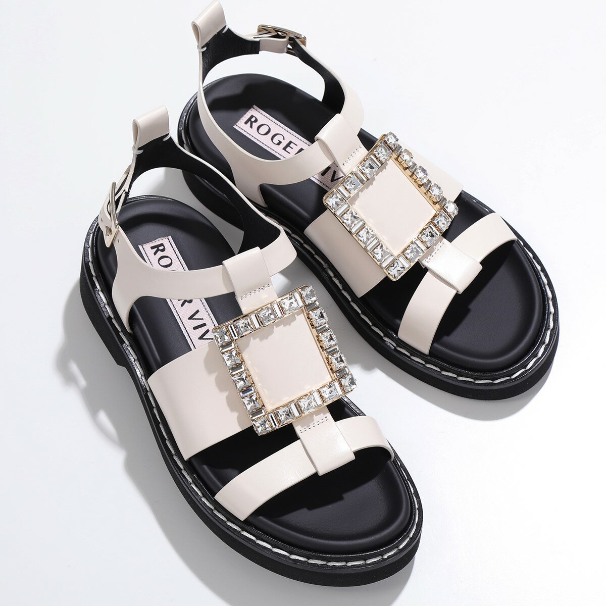 ROGER VIVIER ロジェヴィヴィエ サンダル VIV RANGERS STRASS BUCKLE SANDAL ヴィヴ レンジャー RVW64031470BSS レディース レザー ストラップ ストラスバックル フラット 靴 C019【po_fifth】