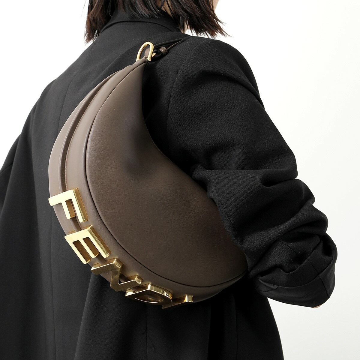 FENDI フェンディ ハンドバッグ 8BR798 A5DY レディース グラフィ スモール レザー ロゴ ホーボーバッグ 鞄 F1JCR/COFFEE+OVIBのサムネイル