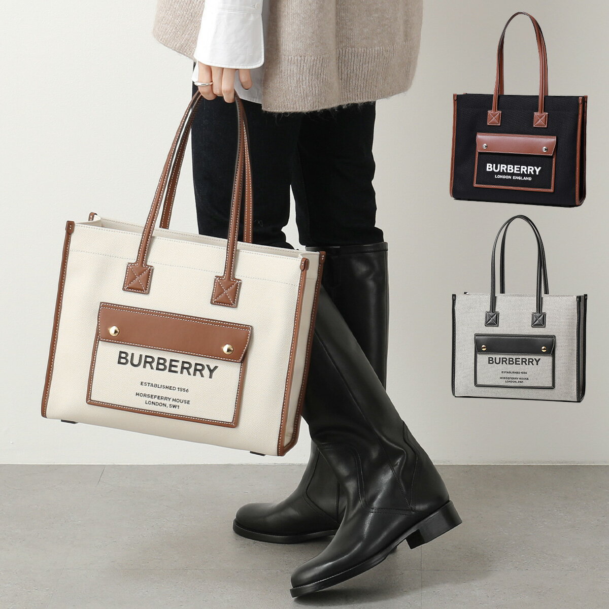 バーバリー トートバッグ（レディース） BURBERRY バーバリー トートバッグ SM FREYA TOTE フレヤ 8044137 8044138 8057600 レディース フレヤ キャンバス×レザー ロゴ ツートン 鞄 カラー3色【po_sannn】