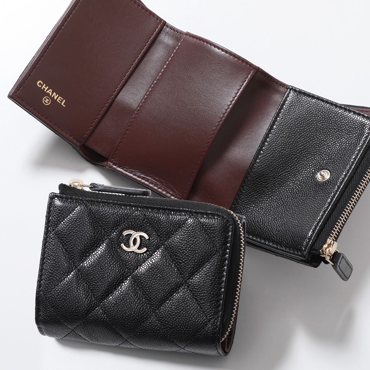 CHANEL シャネル 三つ折り財布 AP3177 B10583 レディース MATELASSE マトラッセ キャビアスキン キルティングレザー ミニ財布 豆財布 ココマーク CCマーク C3906