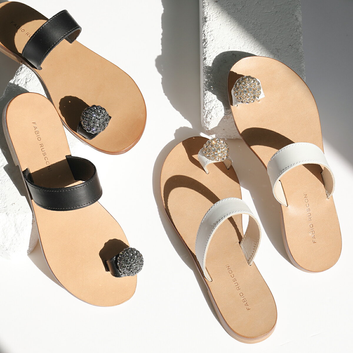 FABIO RUSCONI ファビオルスコーニ D831 VACC カラー2色 ビジュー レザー サムリングサンダル サンダル ミュール ローヒール フラットシューズ 靴 レディースのサムネイル
