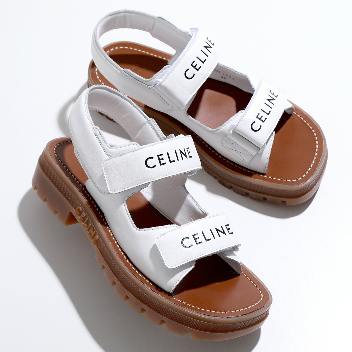 CELINE セリーヌ ストラップサンダル LEO レオ 345663338C.01OA レディース レザー ロゴ シューズ 靴 OPTIC-WHITE/TANのサムネイル