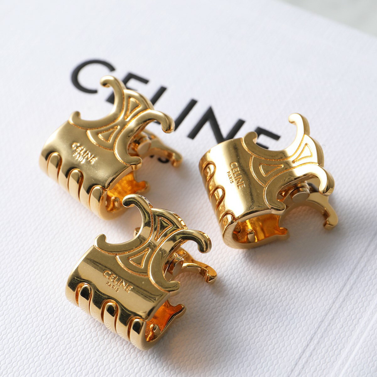 CELINE セリーヌ ヘアクリップ MINI HAIR CLAWS 46Y846BSL.35OR レディース 3点セット ミニ トリオンフクロー ヘアアクセサリー Goldのサムネイル