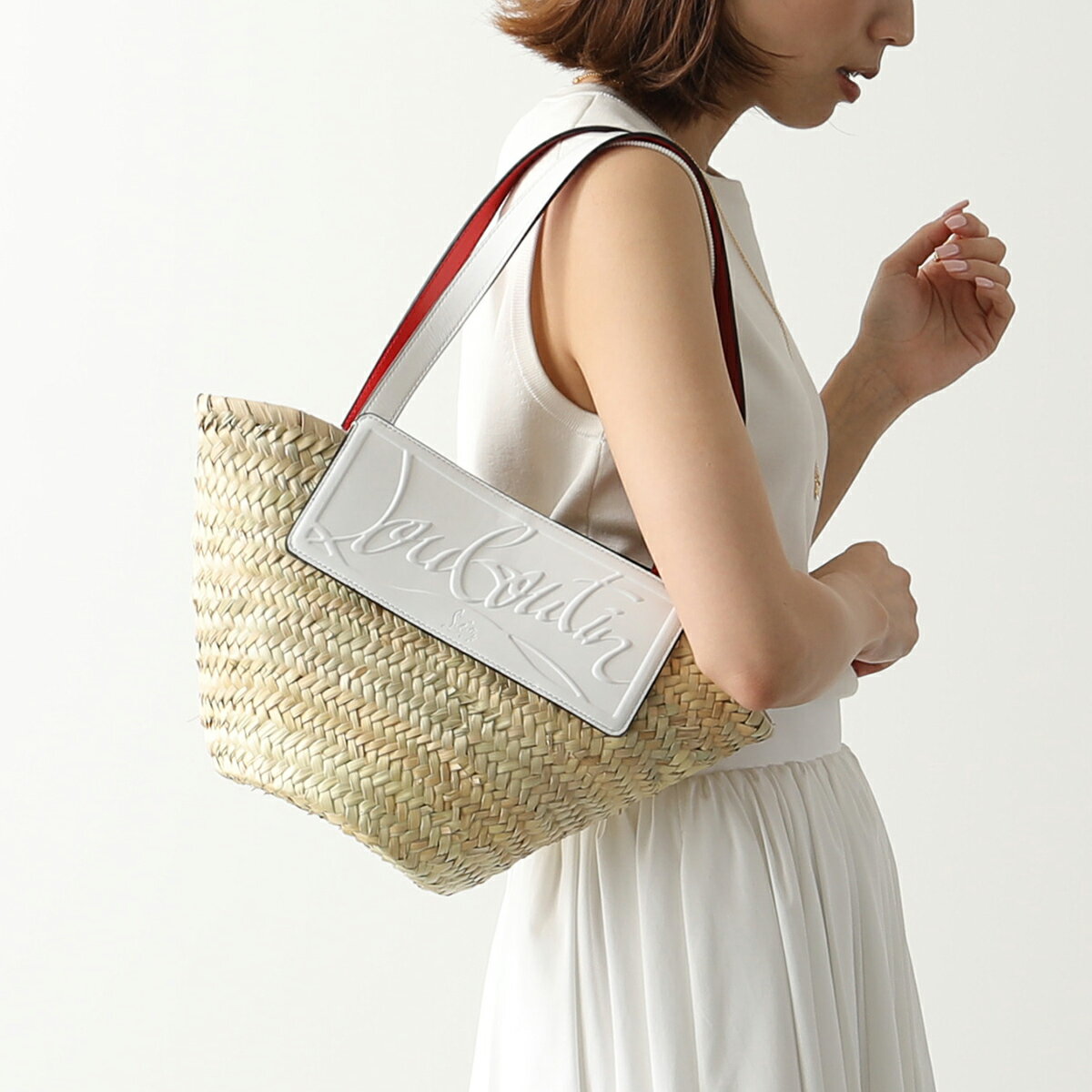 Christian Louboutin クリスチャンルブタン トートバッグ 1215226 レディース Loubishore Small ラフィア×レザー かご カゴバッグ 鞄 F478のサムネイル