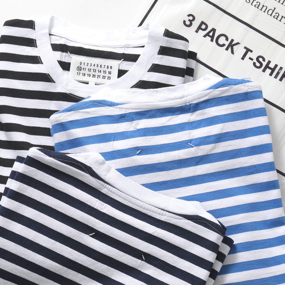 MAISON MARGIELA メゾンマルジェラ 10 S50GC0608 S23597 【3枚組】 パックT Stereotype クルーネック 半袖 Tシャツ カットソー コットン ボーダー 961 レディースのサムネイル