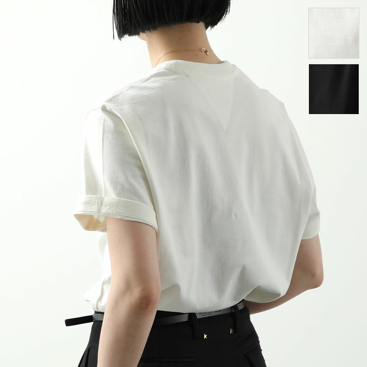 BOTTEGA VENETA ボッテガヴェネタ Tシャツ 744780 VF1U0 レディース クルーネック 半袖 カットソー コットン ▽ステッチ ロゴ刺繍 カラー2色のサムネイル