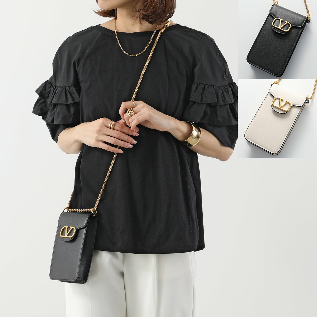 VALENTINO ヴァレンティノ フォンケース 2W0P0Z11ZXL レディース Vロゴ レザー ショルダーバッグ クロスボディ 鞄 カラー2色のサムネイル