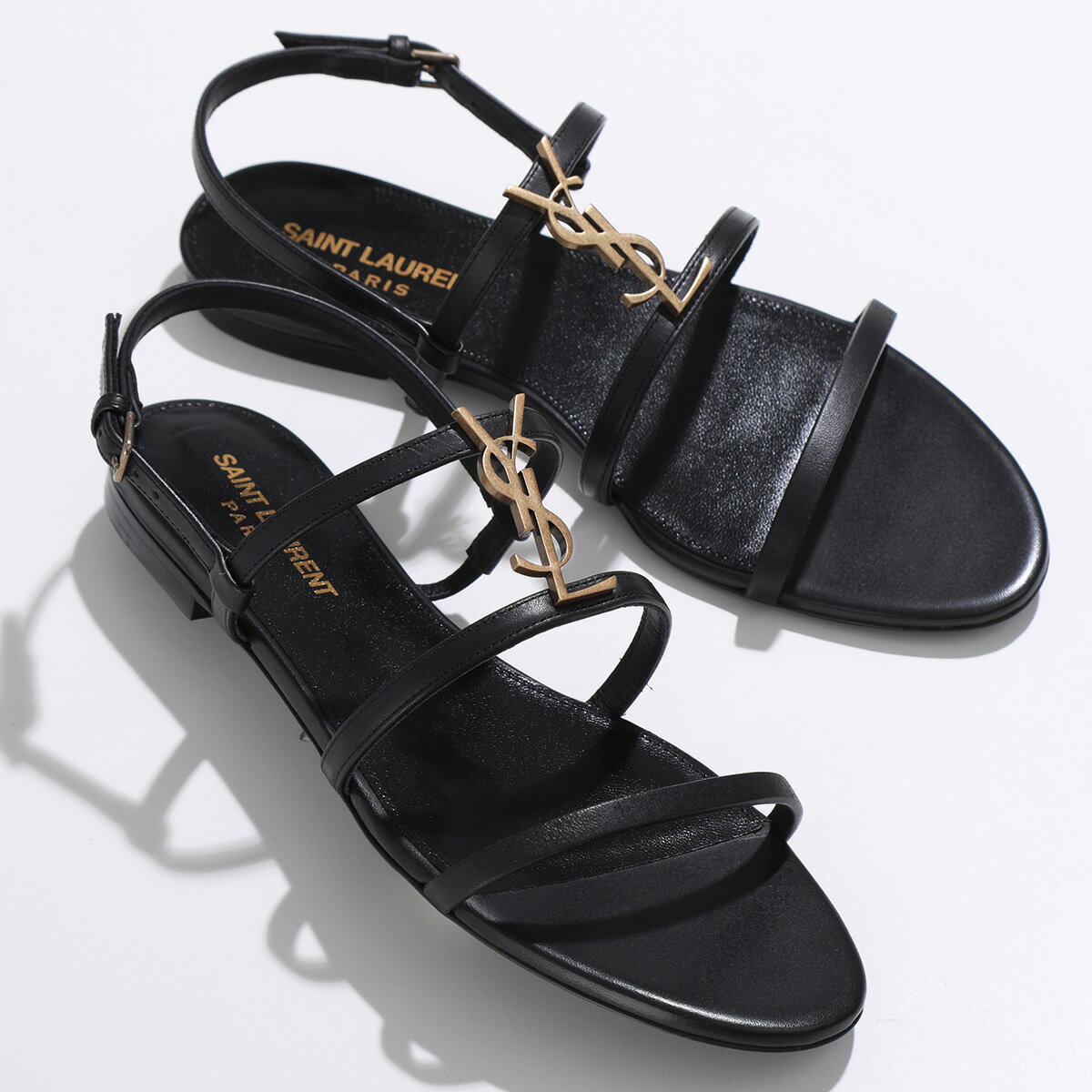 【7/25限定！2人に1人が当選！エントリーで最大100％ポイントバック】SAINT LAURENT サンローラン フラットサンダル 652758 BDATT レディース レザー YSL カサンドラロゴ シューズ 靴 1000/NERO【cp_fivee】のサムネイル