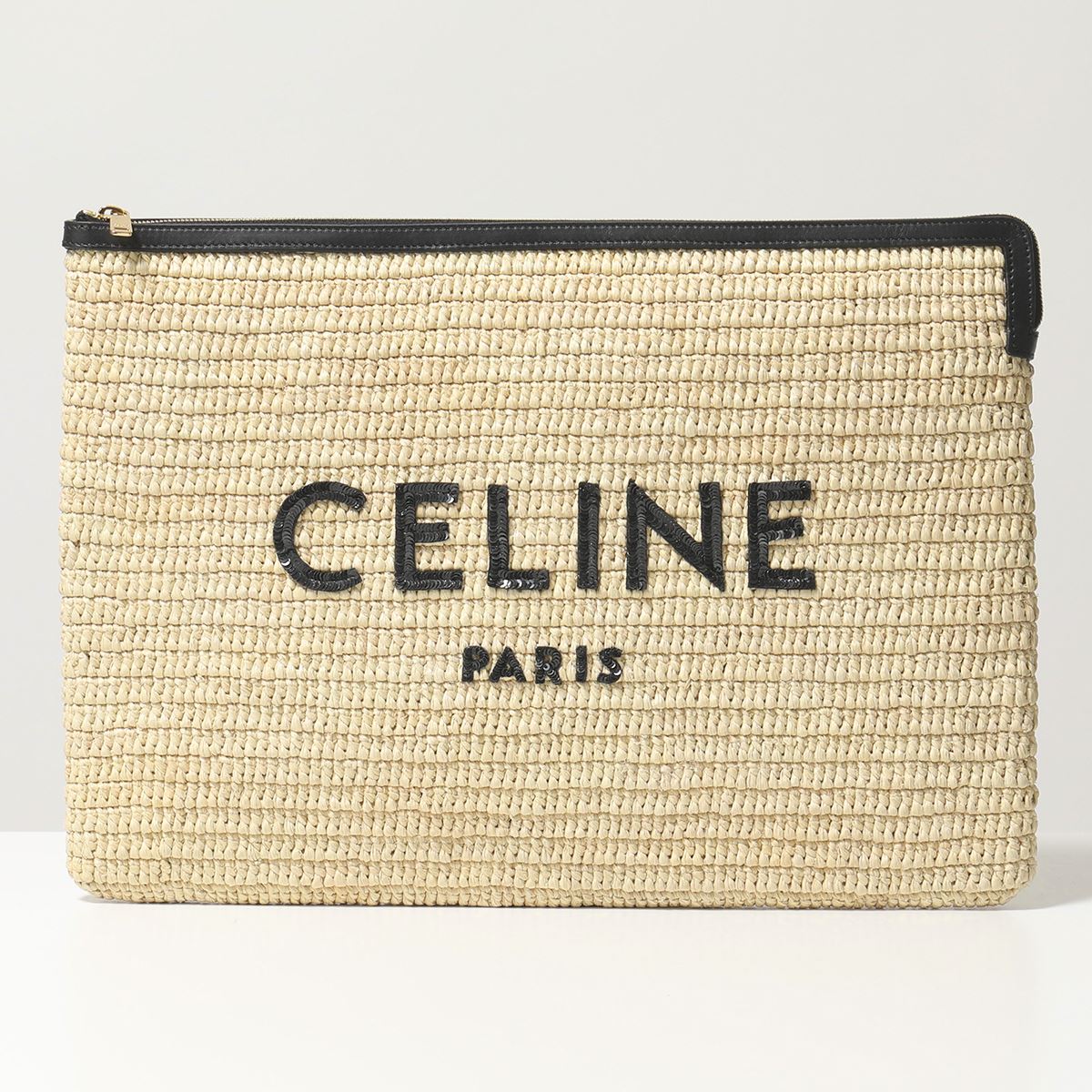 CELINE セリーヌ 10B802CEY ラフィア クラッチバッグ ポーチ カゴバッグ かご 鞄 02NC/NaturalBlack レディースのサムネイル