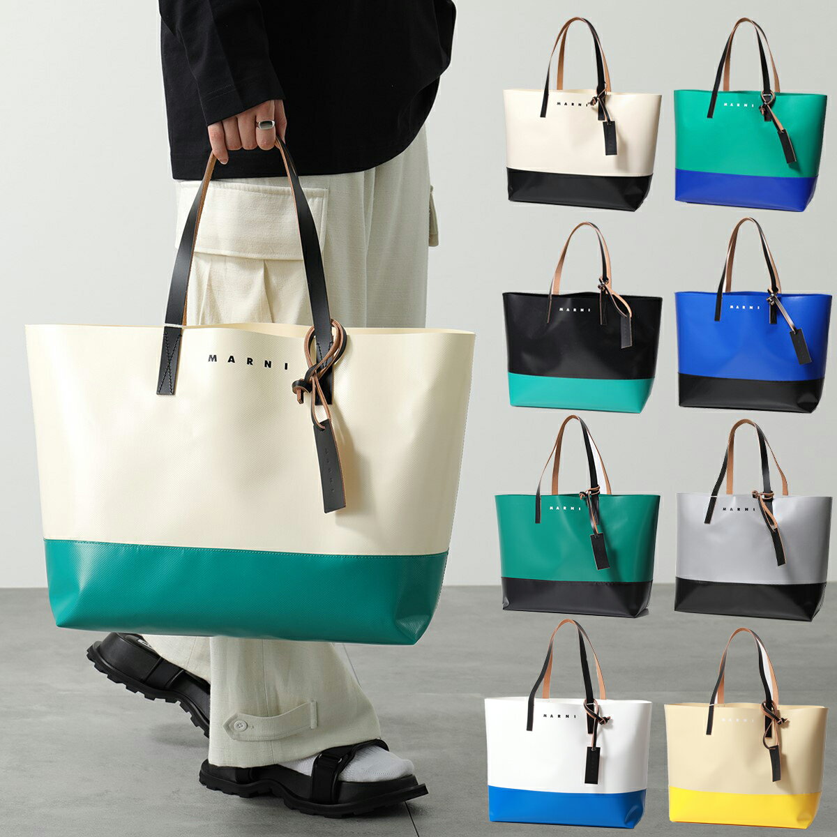 MARNI マルニ トートバッグ TRIBECA SHMQ0038A0 P3572 メンズ PVC バイカラー ショッピングバッグ ロゴ カラー9色のサムネイル