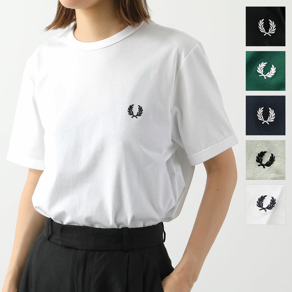 FRED PERRY フレッドペリー Tシャツ RINGER T-SHIRT M3519 レディース クルーネック 半袖 カットソー アイコン刺繍 カラー6色