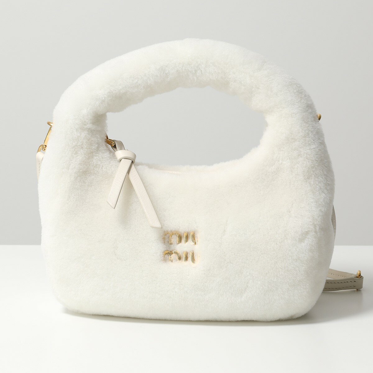 MIUMIU ミュウミュウ ショルダーバッグ 5BC125 2F41 レディース シアリング ファー ボア ムートン ロゴ ハンドバッグ クロスボディ 鞄 F0009/BIANCOのサムネイル