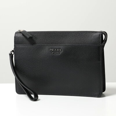 PRADA プラダ クラッチバッグ 2VF019 2FAD メンズ サフィアーノレザー セカンドバッグ リストレット付き ロゴ 鞄 F0002/NERO
