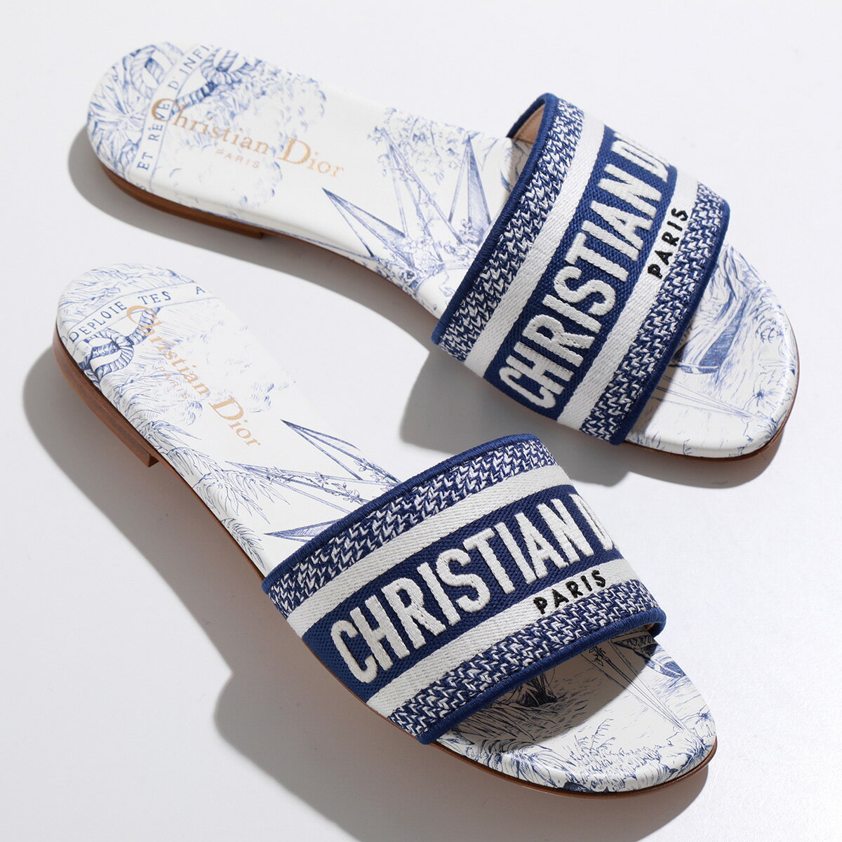 Dior ディオール スライドサンダル Dway スライド KCQ209RIY レディース トワル ドゥ ジュイ エンブロイダリー コットン 靴 60W/WHITE+BLU【cp_fivee】【po_tenn】のサムネイル