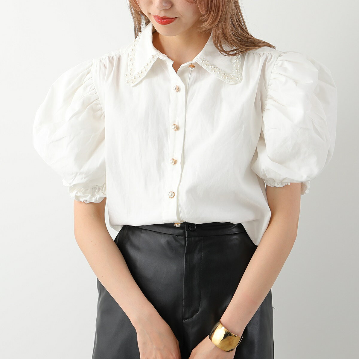 Sister Jane シスタージェーン ブラウス ARABELLA BEAD COLLAR SHIRT BLD112 レディース バルーンスリーブ 半袖 IVO/PEARLED-IVORYのサムネイル