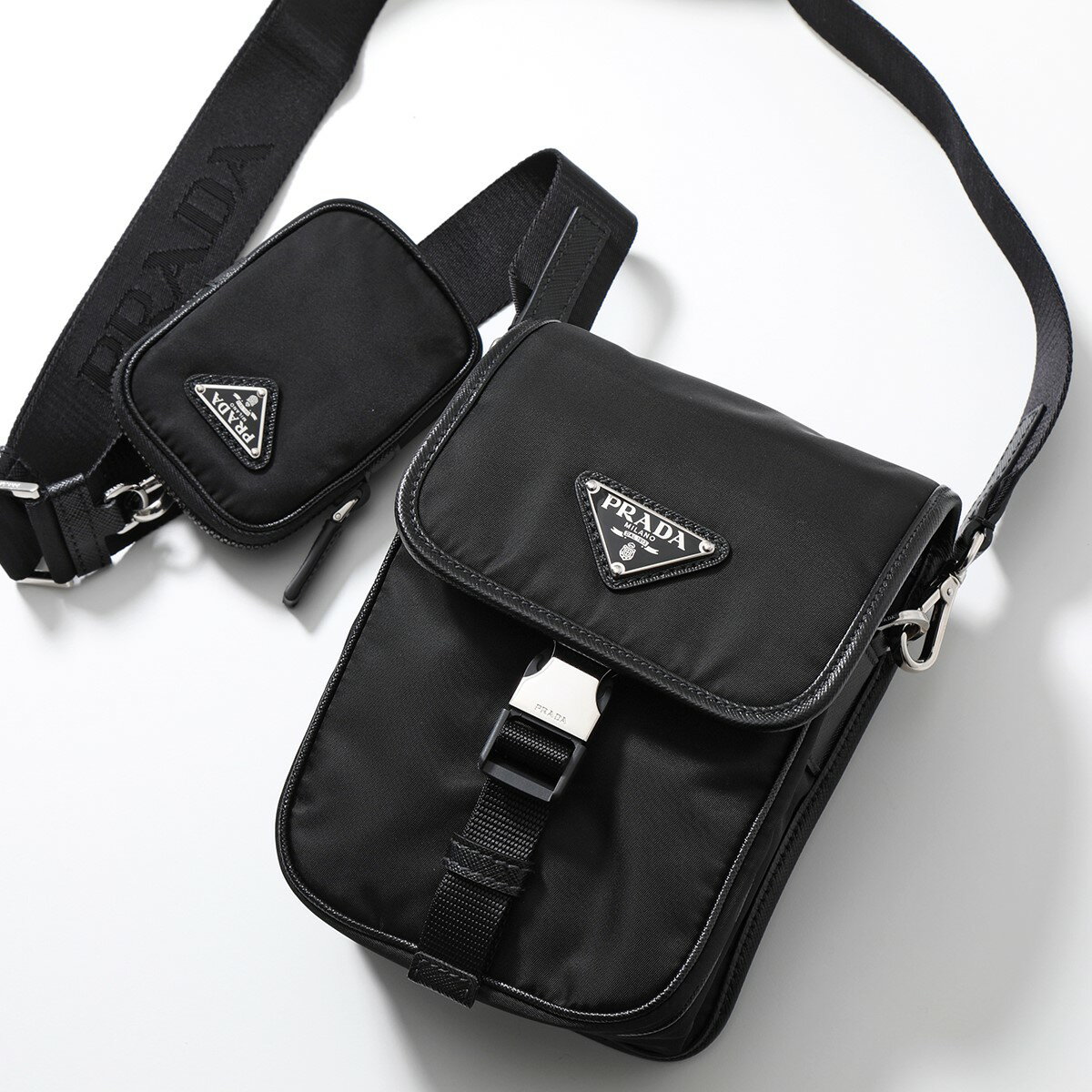 ショルダーバッグ PRADA プラダ ショルダーバッグ 2VD043 2DMH メンズ クロスボディバッグ Re-Nylon xレザー トライアングルロゴ ポーチ付き 鞄 F0002/NERO【po_fifth】