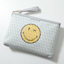 ANYA HINDMARCH アニヤハインドマーチ クラッチバッグ I am a Plastic Bag Pochette Wink 181037 レディース リストレット付き スマイリー 鞄 Frost