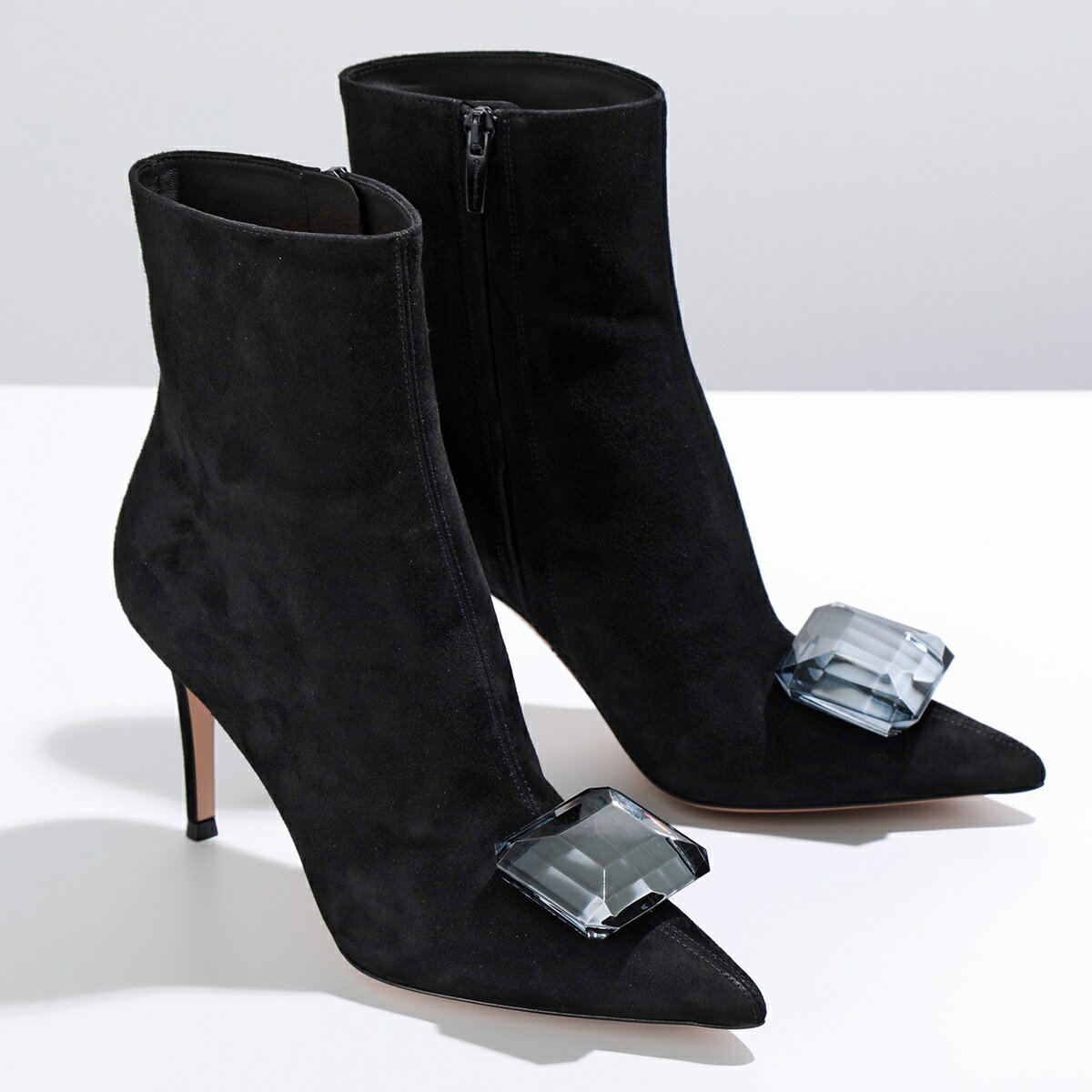 Gianvito Rossi ジャンヴィトロッシ ショートブーツ JAIPUR BOOTIE G73126.85RIC.CAS レディース ヒール 8.5cm ジェムストーン スウェード 靴 NERO