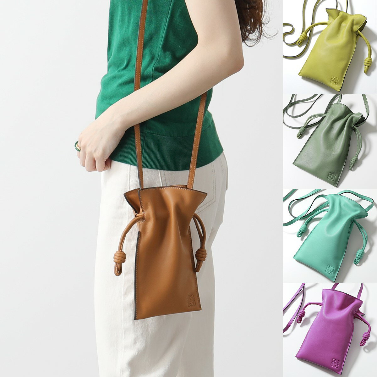 LOEWE ロエベ ショルダーバッグ FLAMENCO POCKET フラメンコポケット A411F10X01 レディース レザー アナグラム ポシェット 巾着 鞄 カラー4色のサムネイル