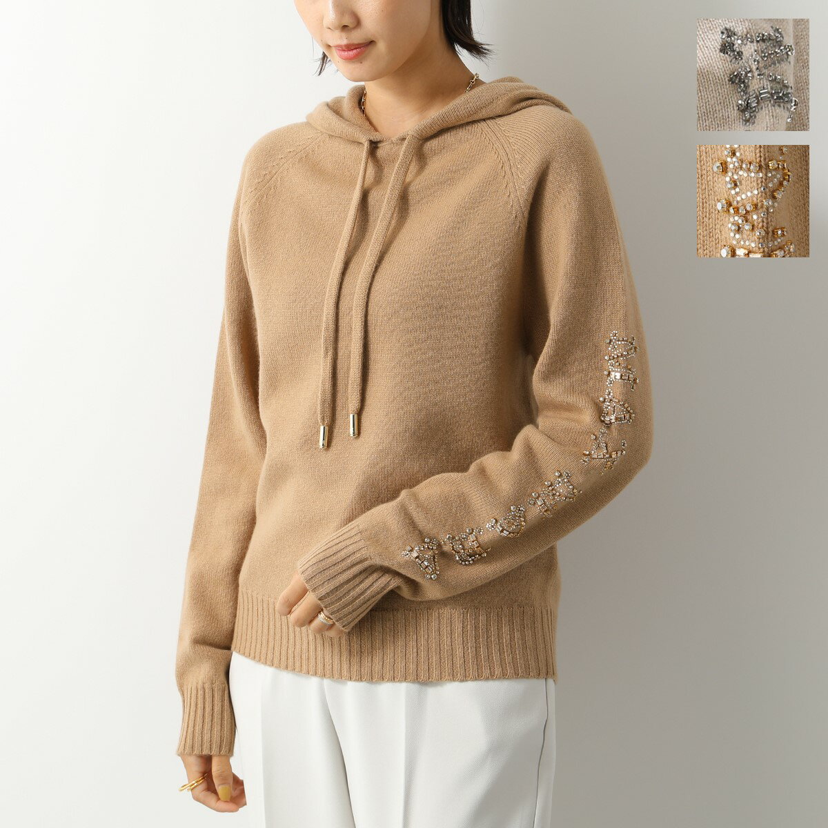 MAX MARA マックスマーラ ニット フーディー ANANAS レディース セーター ウール カシミヤ ロゴ ビジュー ラインストーン カラー2色のサムネイル