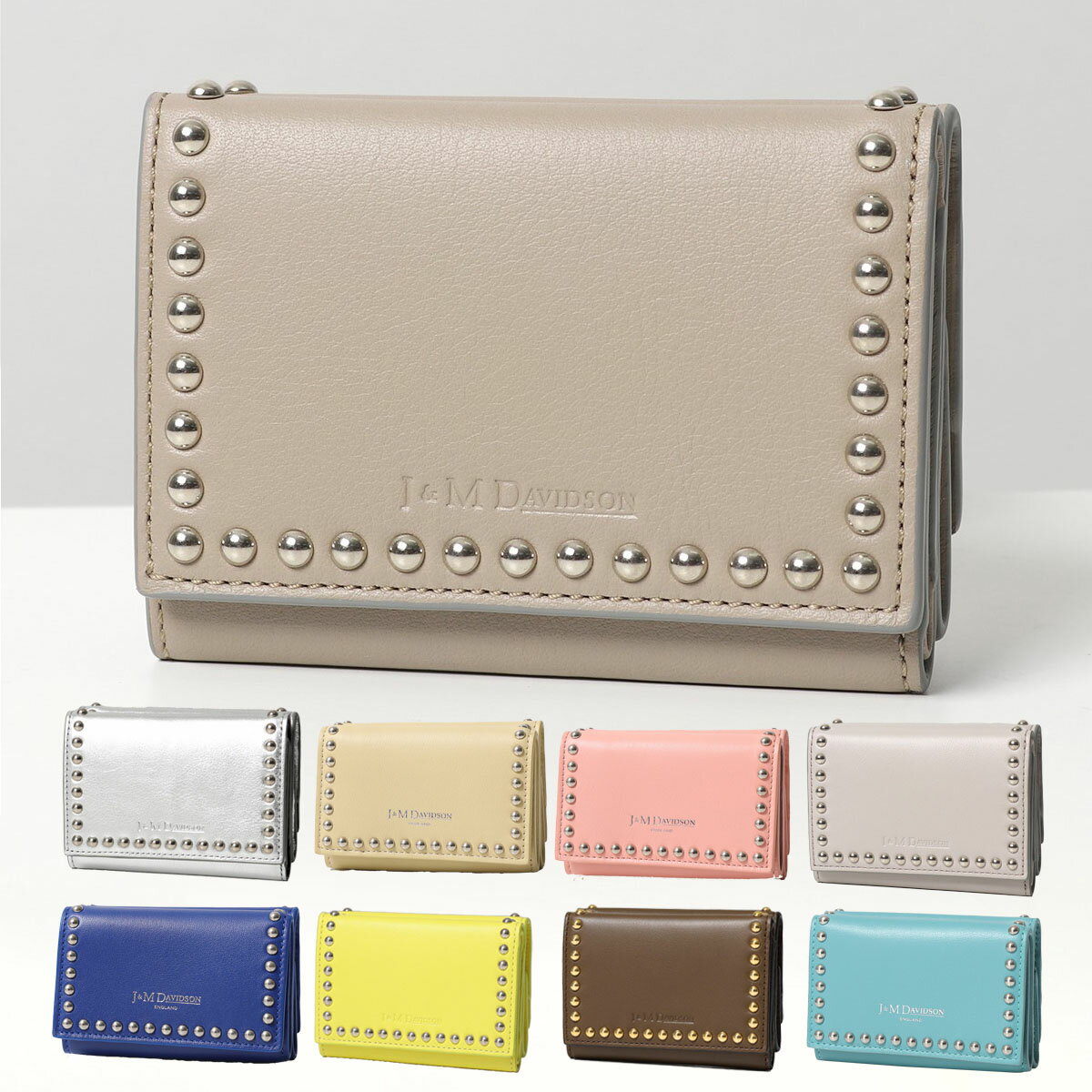 J&M DAVIDSON 三つ折り財布 FOLD WALLET WITH STUDS SFLW-1XX SFLW-1BC SCXX MCXX レディース レザー スタッズ ミニ財布 豆財布 カラー16色