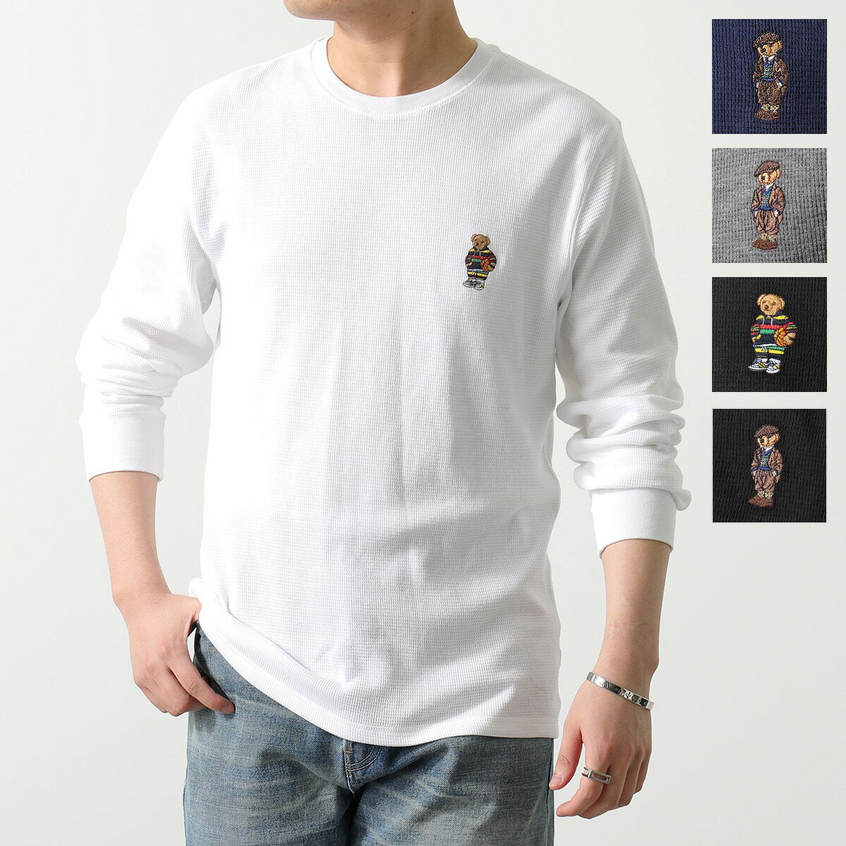 POLO Ralph Lauren ポロ ラルフローレン カットソー PW26HR PW26HF メンズ サーマル ワッフル クルーネック 長袖Tシャツ ロンT ベア刺繍パッチ カラー5色のサムネイル