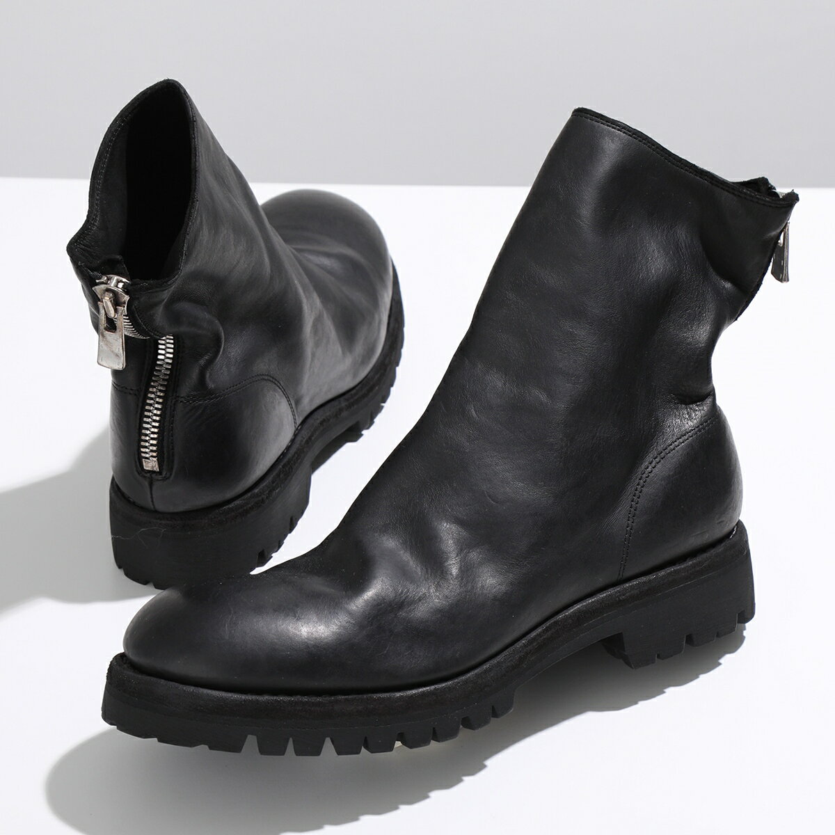 GUIDI グイディ バックジップブーツ 796V メンズ ホースレザー フルグレイン ショートブーツ ビブラムソール シューズ 靴 BLKT
