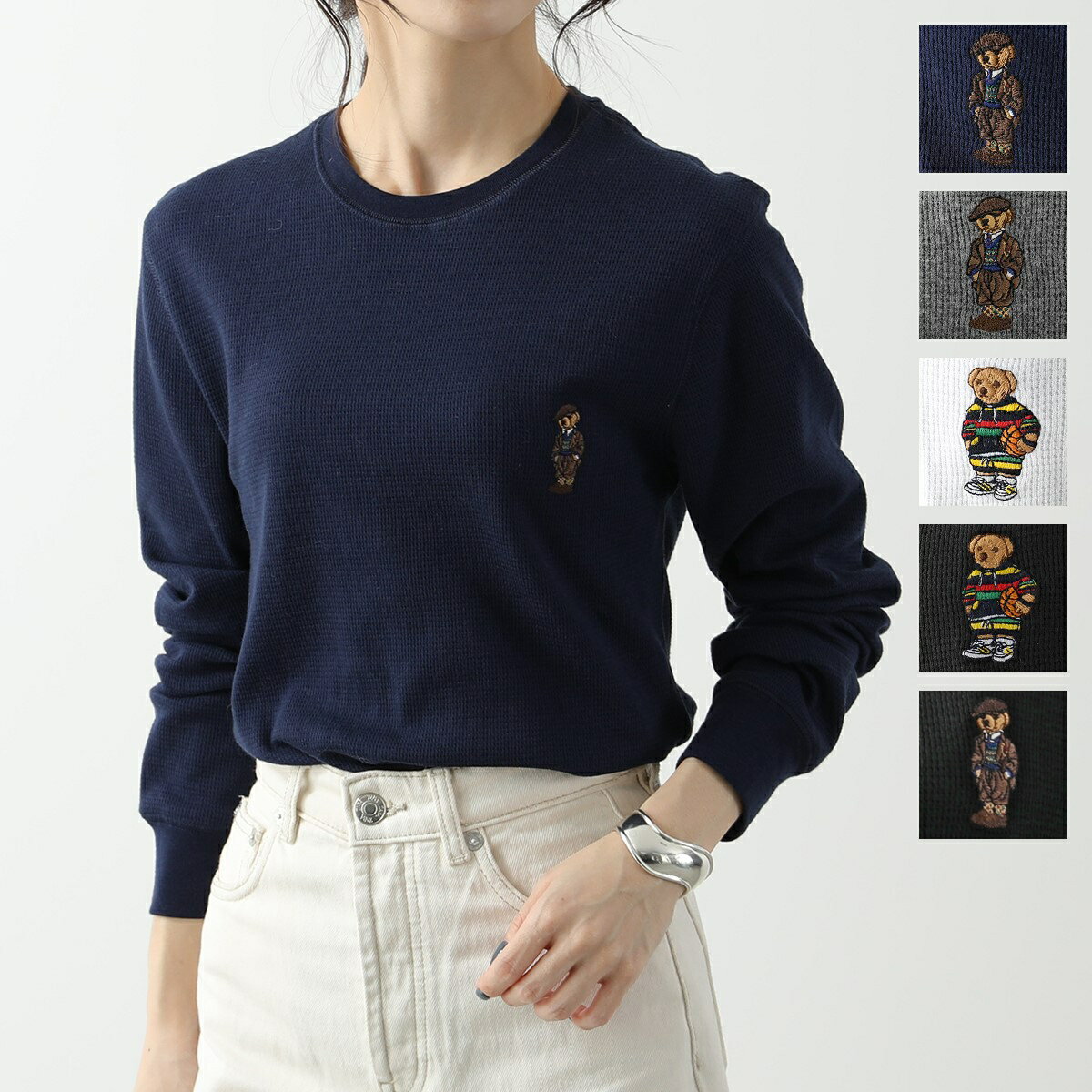 POLO Ralph Lauren ポロ ラルフローレン カットソー PW26HR PW26HF レディース サーマル ワッフル クルーネック 長袖Tシャツ ロンT ベア刺繍パッチ カラー5色のサムネイル