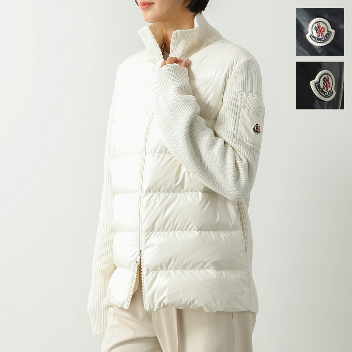 モンクレール ブルゾン レディース MONCLER モンクレール ニットブルゾン CARDIGAN TRICOT トリコ 9B00020 M1131 レディース ダウン切替 ナイロン×ウール ジップアップジャケット ハイネック アイコンパッチ カラー3色