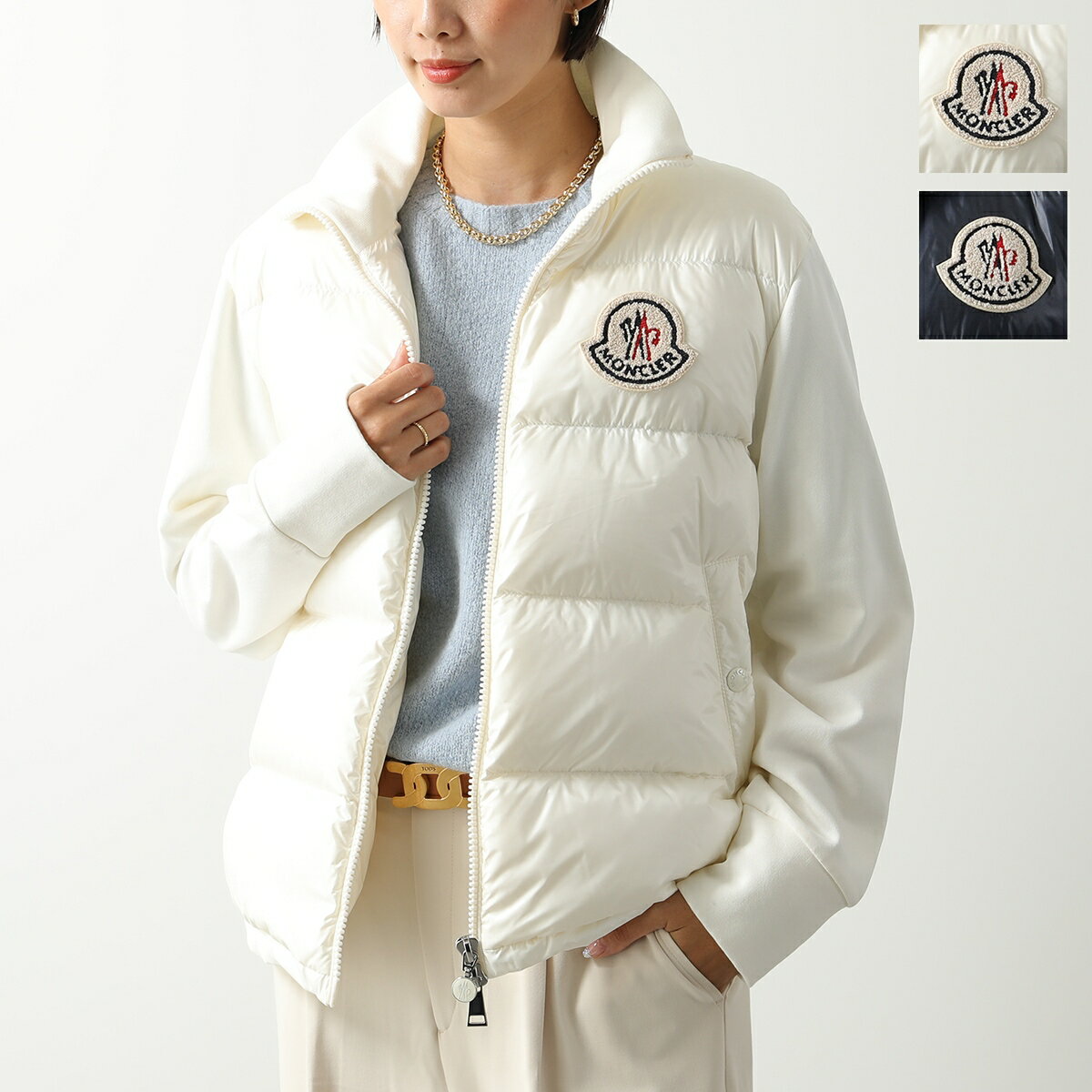 MONCLER モンクレール ブルゾン MAGLIA APERTA CON ZI アペルタ 8G00014 89A2Y レディース ダウン切替 ナイロン×スウェット ジップアップジャケット ボア アイコンパッチ カラー2色【cp_fifte】【po_fifth】のサムネイル