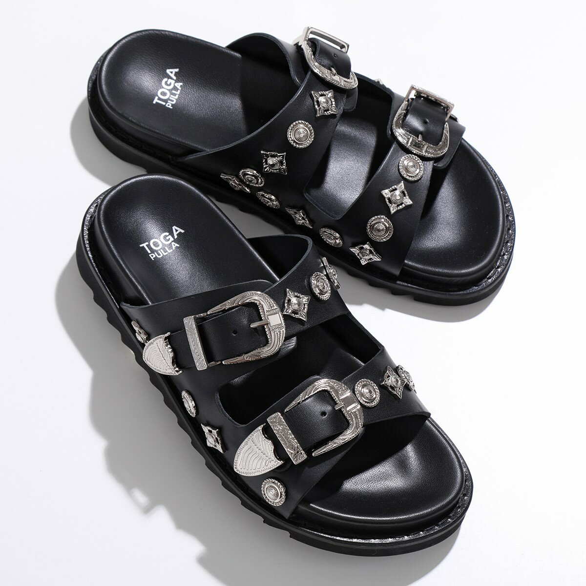 TOGA PULLA トーガ プルラ サンダル Buckle sandals AJ844 レディース レザー メタル スタッズ バックル ベルト シューズ 靴 BLACK