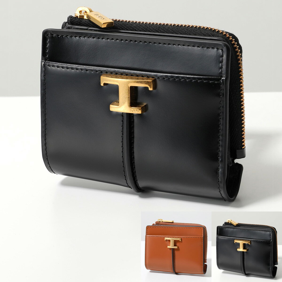 TODS トッズ 二つ折り財布 T TIMELESS Tタイムレス XAWTSKB8100KET レディース レザー メタルロゴ ミニ財布 豆財布 カラー2色