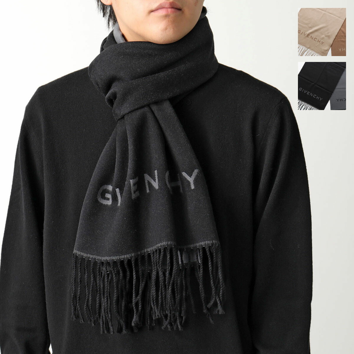 GIVENCHY ジバンシィ マフラー GV4518 J4796 メンズ フリンジ ロゴ ウール カラー2色