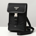 PRADA プラダ 2ZH109 2DMH ショルダーストラップ付き ナイロン レザー 携帯電話ケース スマホケース ショルダーバッグ ポシェット ネックポーチ F0002/NERO メンズ