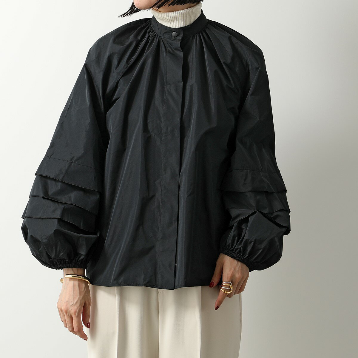 MAX MARA マックスマーラ 長袖 シャツ MARCO マルコ レディース ブラウス ノーカラー シルク混 ショート丈 ボリュームスリーブ フリル 003のサムネイル