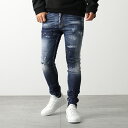 DSQUARED2 ディースクエアード ジーンズ SUPER TWINKY JEAN スーパートゥインキー S71LB1278 S30789 メンズ デニム Gパン ダメージ加工 ペイント 凸凹ロゴレザーパッチ ストレッチ 470