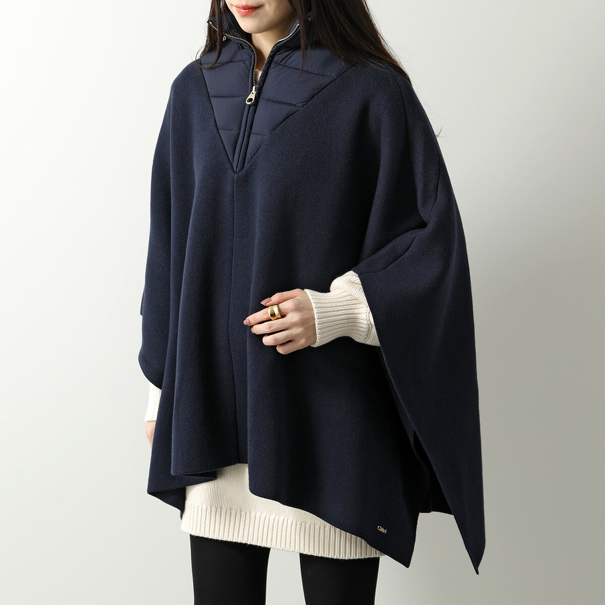 Chloe KIDS クロエ キッズ ニットケープ C16445 レディース ガールズ ポンチョ ハーフジップ 859/NAVY