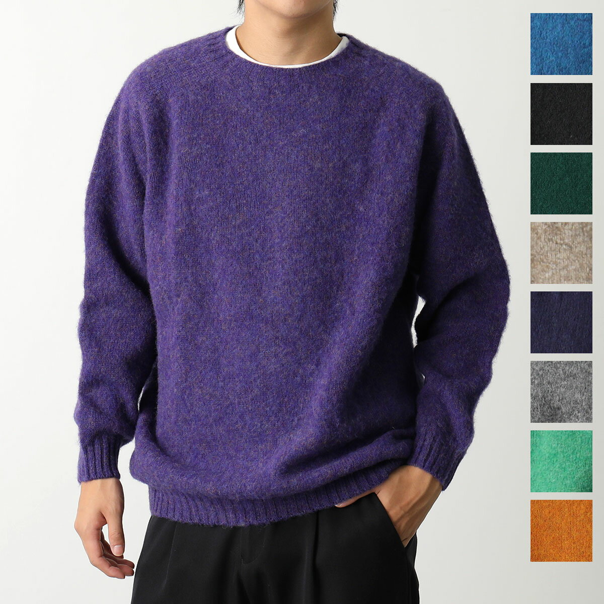 ハーレーオブスコットランド セーター メンズ Harley of Scotland ハーレーオブスコットランド ニットセーター Jumbo Size Crew Neck Sweater M4113/7 メンズ シャギー ウール クルーネック カラー11色