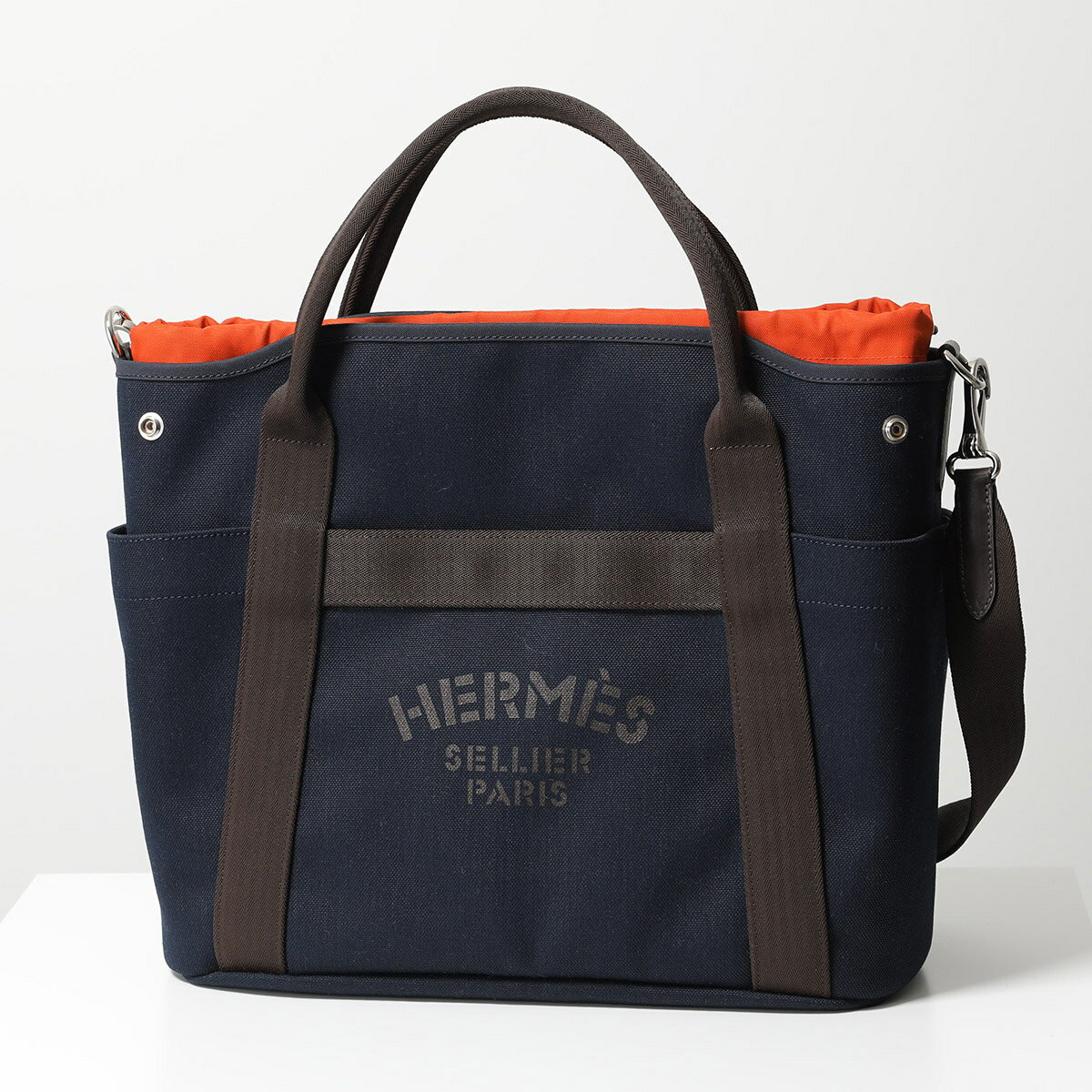 HERMES エルメス トートバッグ Sac de Pansage Groom サックド パンサージュ グルーム メンズ バッグインバッグ付き ロゴ BLEU-NAVY/FEU