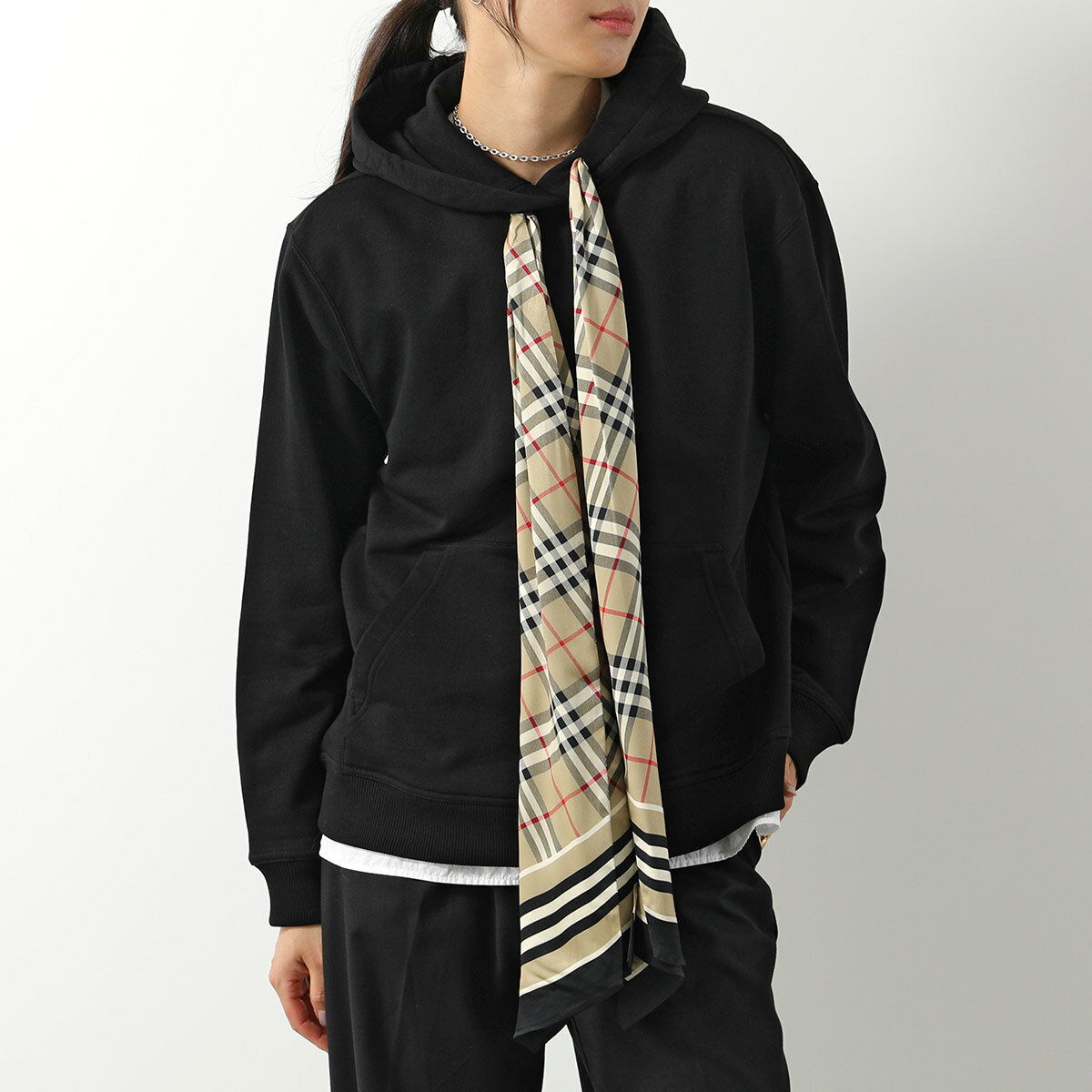 BURBERRY バーバリー パーカー FERN SILK CHK 8066972 レディース プルオーバー スウェット スカーフ バーバリーチェック 長袖 A1189/BLACK【po_fifth】