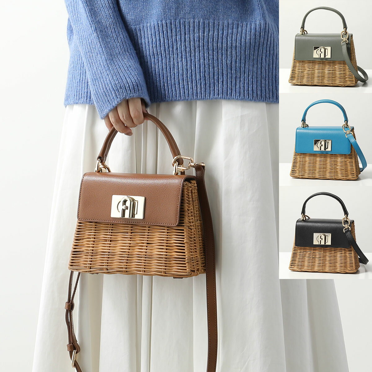 Furla フルラ ショルダーバッグ FURLA 1927 MINI TOP HANDOLE ミニ トップハンドル WB00991 BX1912 レディース かごバッグ ラタン×レザー 鞄 カラー4色【po_saan】のサムネイル