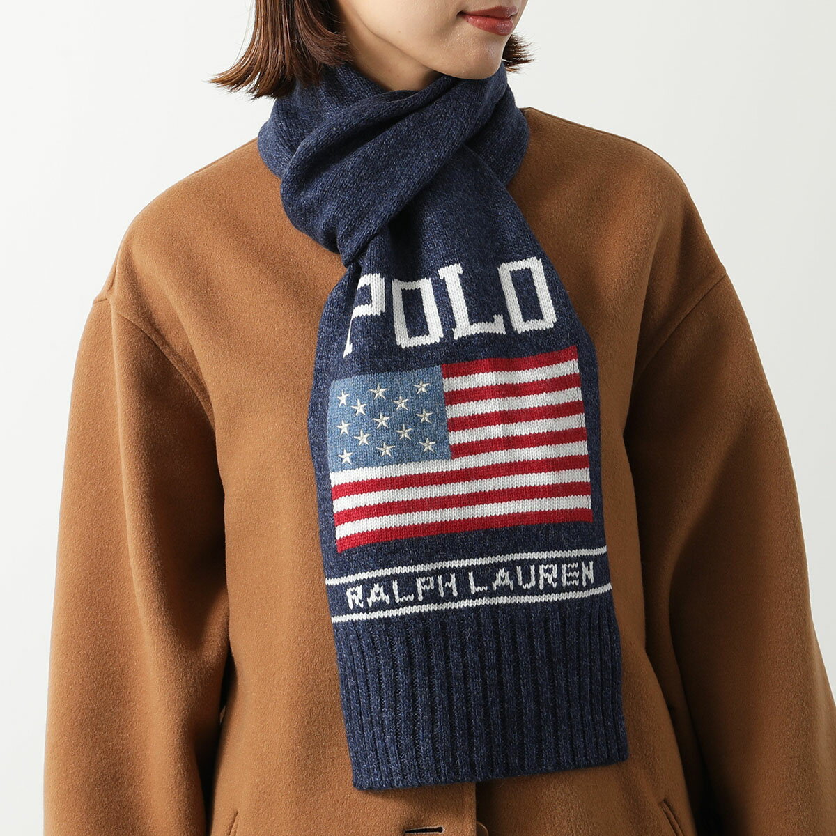 Polo Ralph Lauren ポロ ラルフローレン マフラー BOLD FLAG SCARF PC1175 レディース ストール ウールブレンド フラッグ ロゴ リブ 433