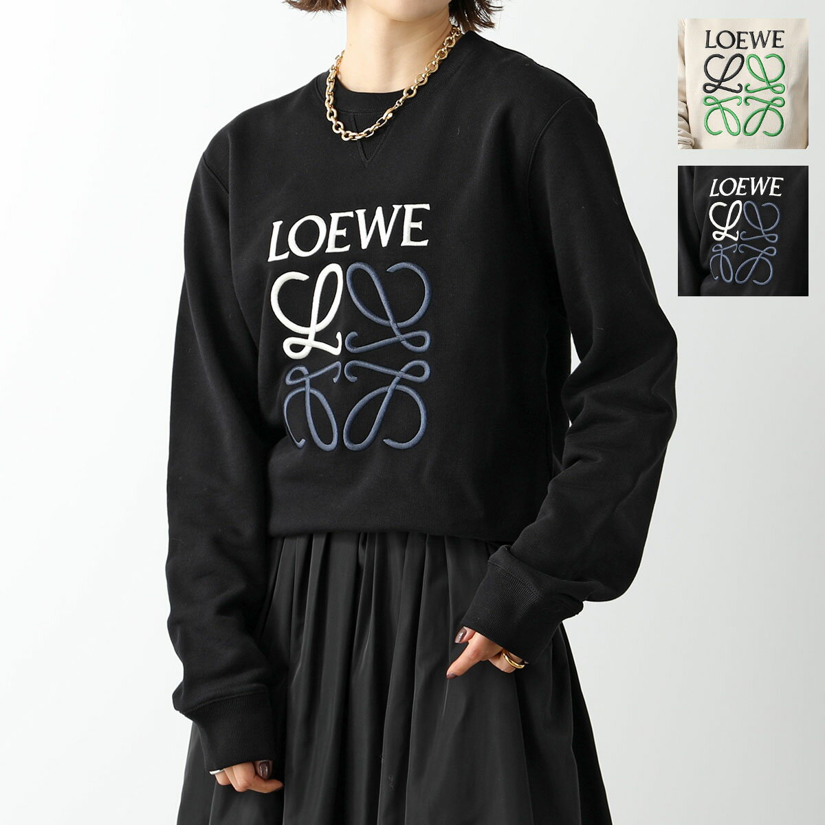 LOEWE ロエベ トレーナー ANAGRAM SWEAT アナグラム H526Y24J07 レディース スウェットシャツ クルーネック ロゴ刺繍 長袖 1100/BLACKのサムネイル